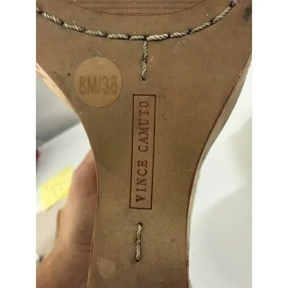 Vince Camuto Faran Wedge Pump Heel Patent Leather Cork Nude Tan Women's sz 8 - Picture 9 of 9